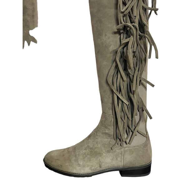 Stuart Weitzman •6• Mane Fringe Over the Knee Taupe Beige Suede 50/50 Boots NEW - Picture 6 of 16